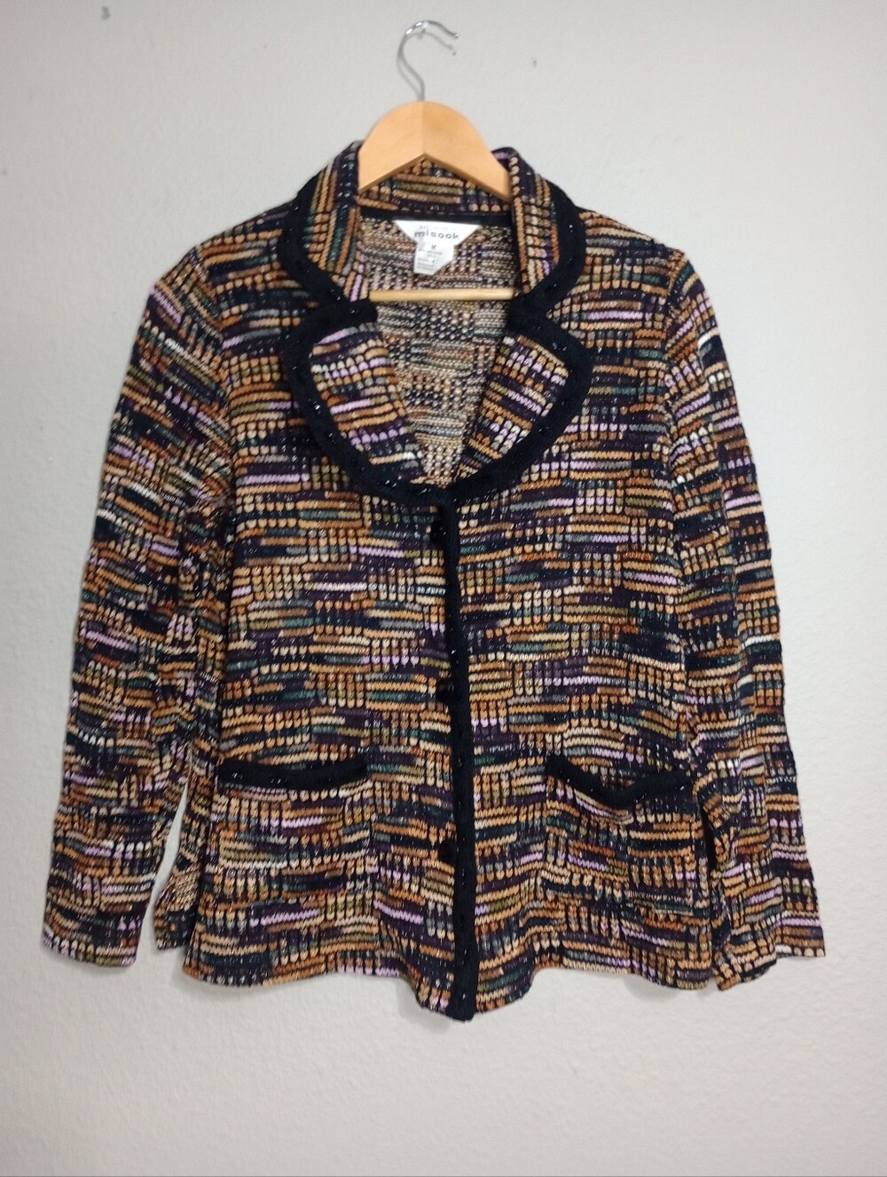 Exclusively Misook Button Front Multicolored Sweater Jacket